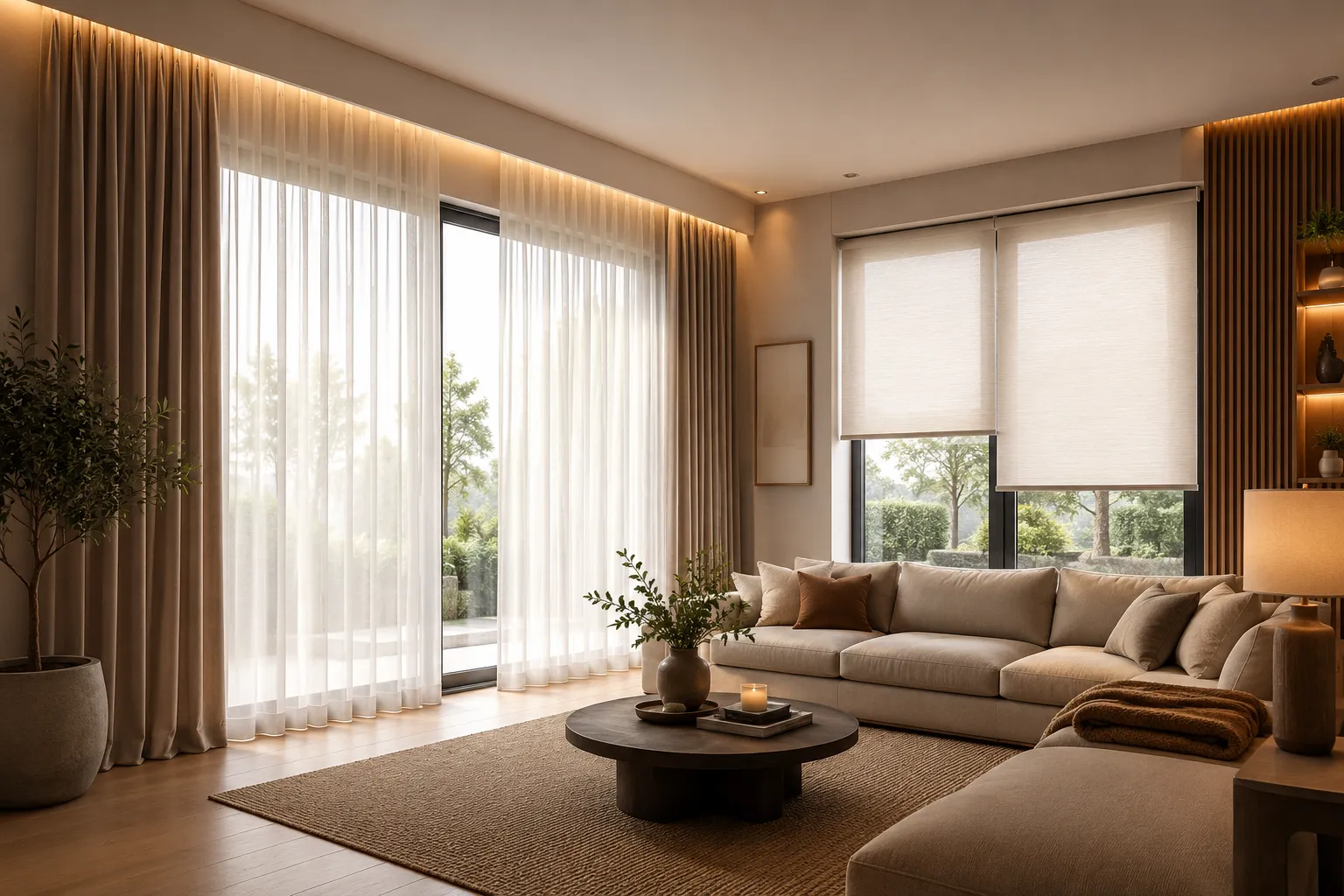 Cortinas de tela confeccionadas a medida en un dormitorio